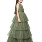 Mehendi Coloured Layered Imported Net Maxi Dress Gown For Girls - Betty Ethnic India - Gown - Betty Girls Wear Online