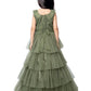 Mehendi Coloured Layered Imported Net Maxi Dress Gown For Girls - Betty Ethnic India - Gown - Betty Girls Wear Online