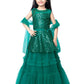 Rama Green Coloured Embellished Sequinned Ready to Wear Lehenga & Blouse With Dupatta For Girls - Betty Ethnic India - Saris & Lehengas - Betty Girls Wear Online