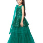 Rama Green Coloured Embellished Sequinned Ready to Wear Lehenga & Blouse With Dupatta For Girls - Betty Ethnic India - Saris & Lehengas - Betty Girls Wear Online