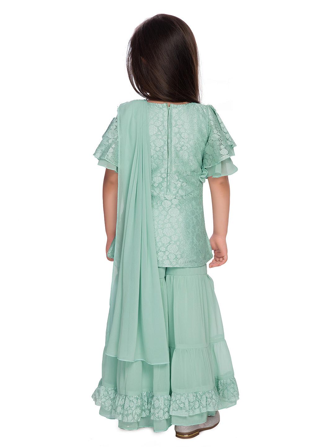 Girls Pista Embellished Top with Gharara / Sharara clothing set Set - Betty Ethnic India - Gharara / Sharara Set - Betty Girls Wear Online