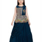 Peacock Blue Coloured Saree Styled Attached Dupatta Gown For Girls - Betty Ethnic India - Gown - Betty Girls Wear Online