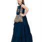 Peacock Blue Coloured Saree Styled Attached Dupatta Gown For Girls - Betty Ethnic India - Gown - Betty Girls Wear Online