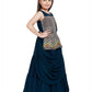 Peacock Blue Coloured Saree Styled Attached Dupatta Gown For Girls - Betty Ethnic India - Gown - Betty Girls Wear Online