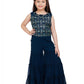 Peacock Blue Coloured Gharara / Sharara Set With Jacket For Girls - Betty Ethnic India - Gharara / Sharara Set - Betty Girls Wear Online