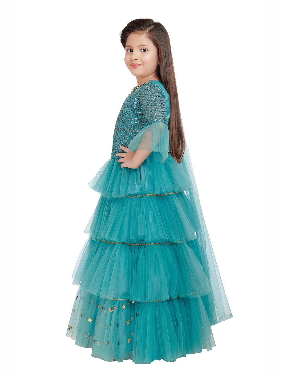 Bettle Coloured Embroidered Ready to Wear Lehenga Choli For Girls - Betty Ethnic India - Saris & Lehengas - Betty Girls Wear Online