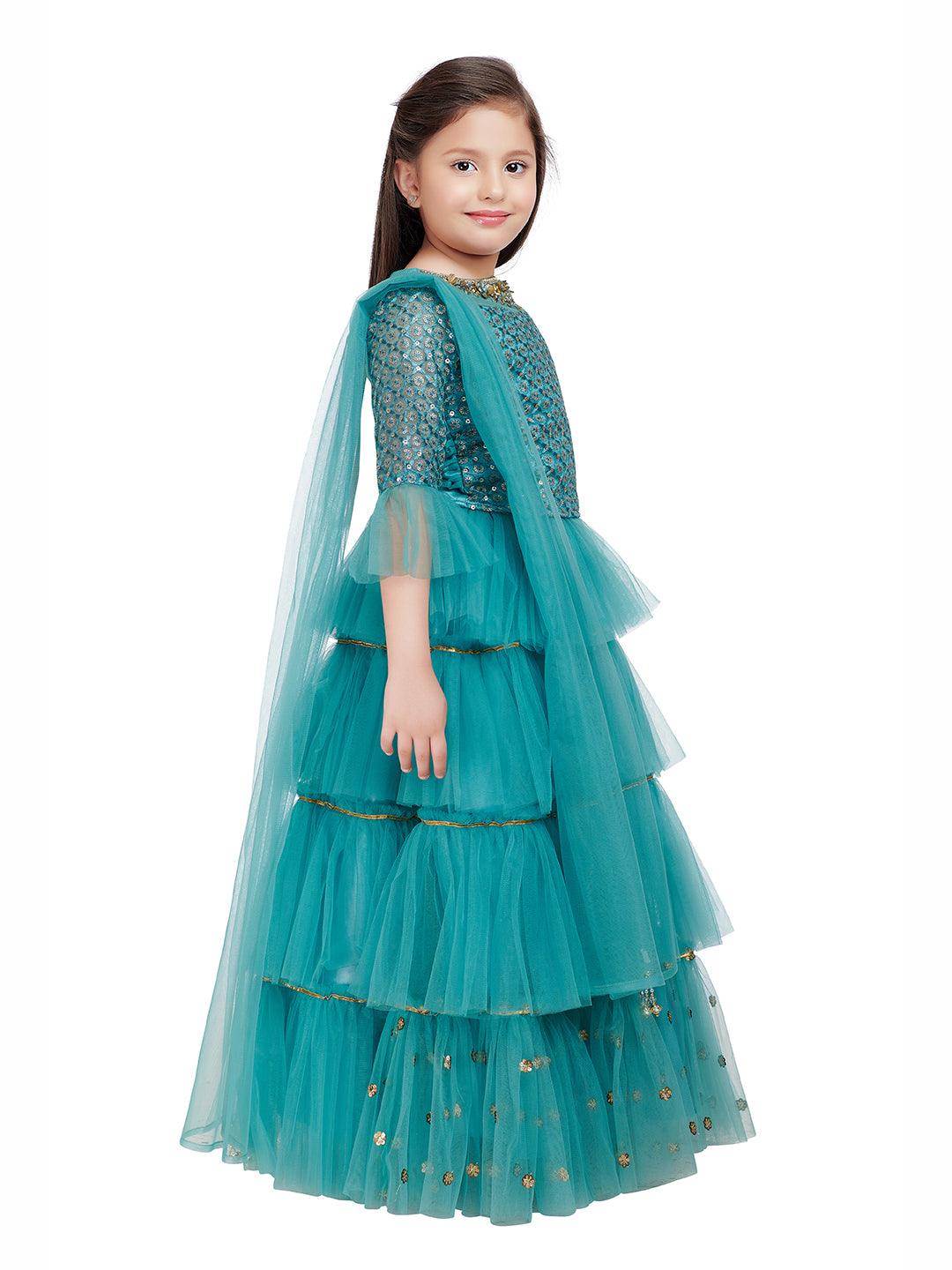 Bettle Coloured Embroidered Ready to Wear Lehenga Choli For Girls - Betty Ethnic India - Saris & Lehengas - Betty Girls Wear Online