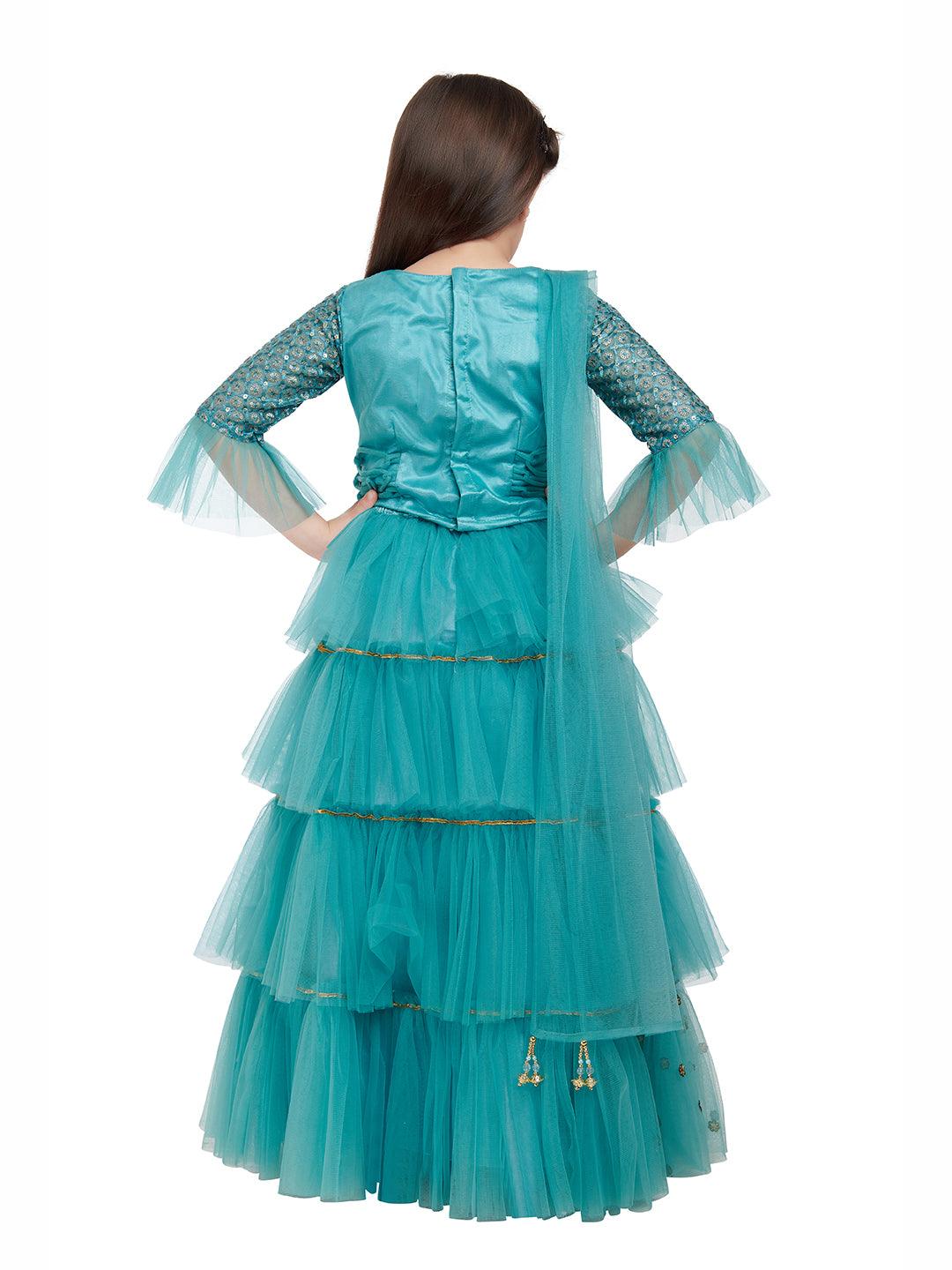 Bettle Coloured Embroidered Ready to Wear Lehenga Choli For Girls - Betty Ethnic India - Saris & Lehengas - Betty Girls Wear Online