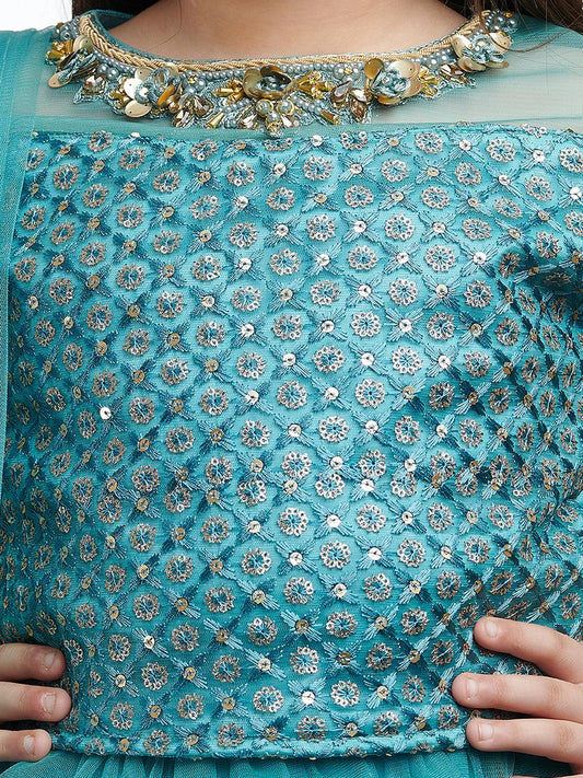 Bettle Coloured Embroidered Ready to Wear Lehenga Choli For Girls - Betty Ethnic India - Saris & Lehengas - Betty Girls Wear Online