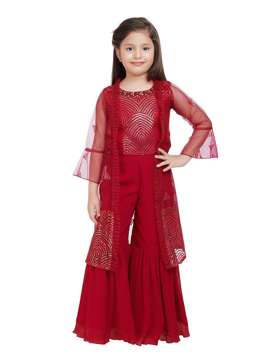 Rani Coloured Gharara / Sharara Set For Girls - Betty Ethnic India - Gharara / Sharara Set - Betty Girls Wear Online