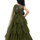 Olive Green Coloured Net Feather Cut Style Gown For Girls - Betty Ethnic India - Gown - Betty Girls Wear Online