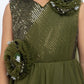 Olive Green Coloured Net Feather Cut Style Gown For Girls - Betty Ethnic India - Gown - Betty Girls Wear Online
