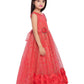 Tomato and Gold Toned Embellished Net Gown For Girls - Betty Ethnic India - Gown - Betty Girls Wear Online