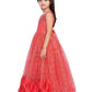 Tomato and Gold Toned Embellished Net Gown For Girls - Betty Ethnic India - Gown - Betty Girls Wear Online