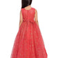 Tomato and Gold Toned Embellished Net Gown For Girls - Betty Ethnic India - Gown - Betty Girls Wear Online