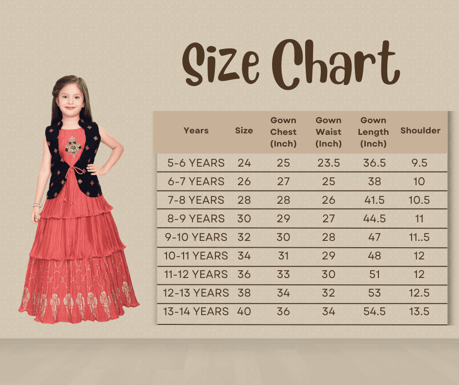 Tomato Gown And Navy Blue Coloured Jacket Floral Chinon Fit & Flare Gown For Girls - Betty Ethnic India - Gown - Betty Girls Wear Online
