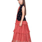 Tomato Gown And Navy Blue Coloured Jacket Floral Chinon Fit & Flare Gown For Girls - Betty Ethnic India - Gown - Betty Girls Wear Online