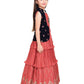 Tomato Gown And Navy Blue Coloured Jacket Floral Chinon Fit & Flare Gown For Girls - Betty Ethnic India - Gown - Betty Girls Wear Online