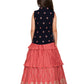 Tomato Gown And Navy Blue Coloured Jacket Floral Chinon Fit & Flare Gown For Girls - Betty Ethnic India - Gown - Betty Girls Wear Online