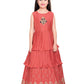 Tomato Gown And Navy Blue Coloured Jacket Floral Chinon Fit & Flare Gown For Girls - Betty Ethnic India - Gown - Betty Girls Wear Online