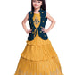 Tomato Gown And Navy Blue Coloured Jacket Floral Chinon Fit & Flare Gown For Girls - Betty Ethnic India - Gown - Betty Girls Wear Online