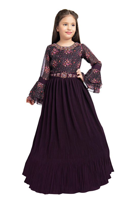 Wine Coloured Full Sleeves Gown For Girls - Betty Ethnic India - Gown - Betty Girls Wear Online