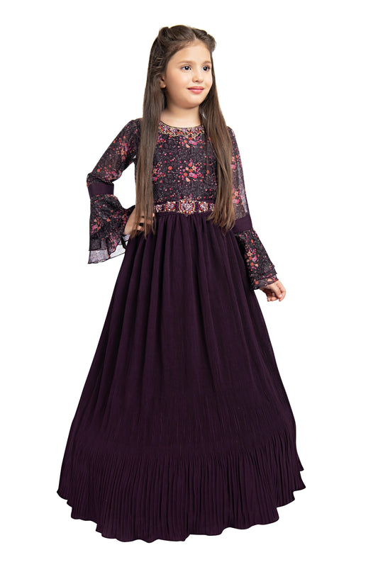 Wine Coloured Full Sleeves Gown For Girls - Betty Ethnic India - Gown - Betty Girls Wear Online