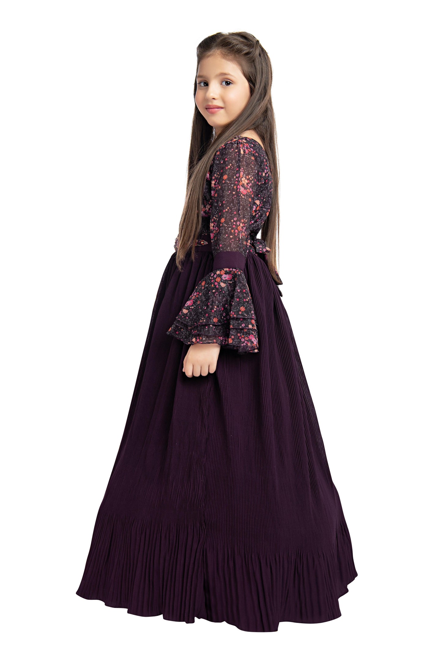 Wine Coloured Full Sleeves Gown For Girls - Betty Ethnic India - Gown - Betty Girls Wear Online