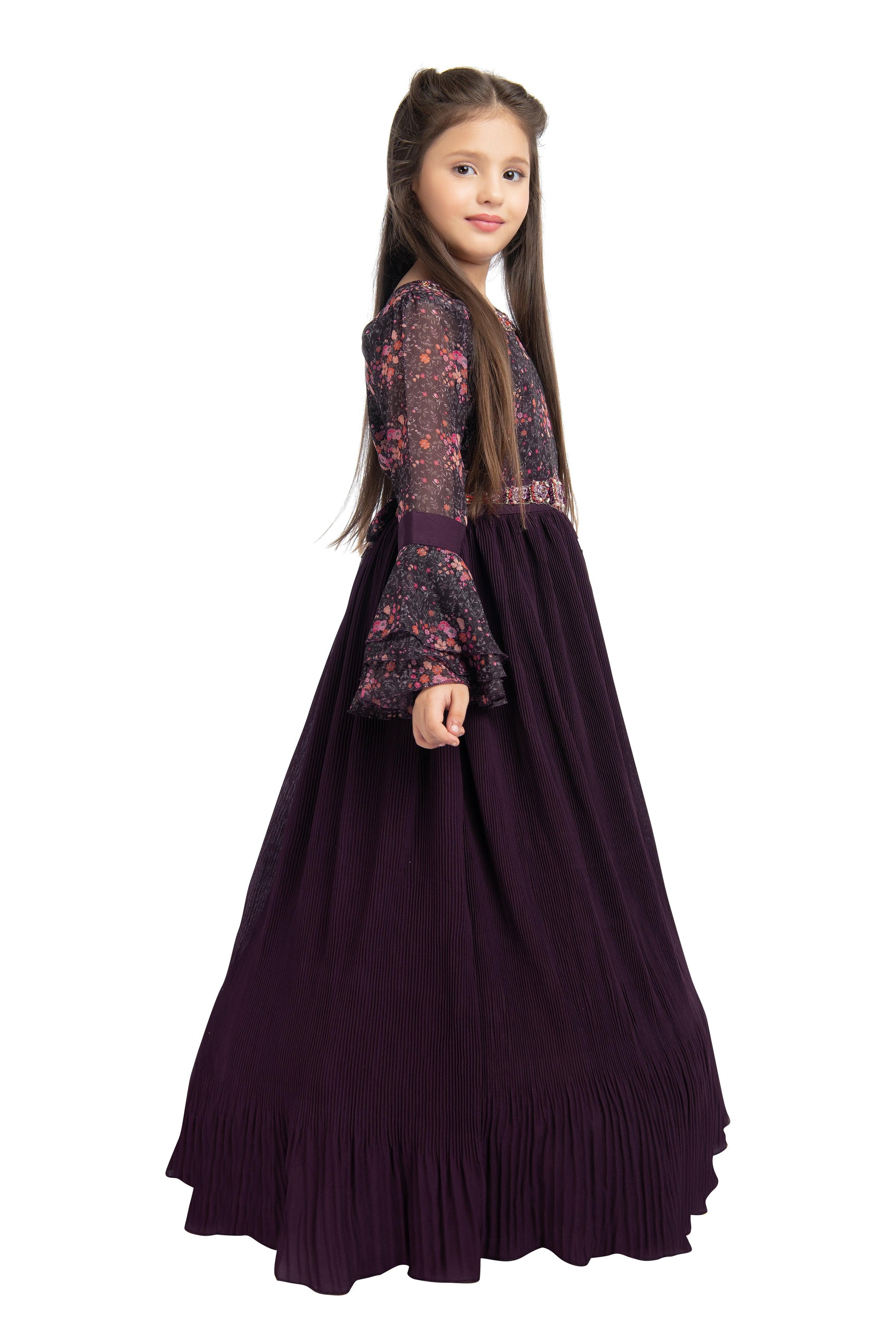 Wine Coloured Full Sleeves Gown For Girls - Betty Ethnic India - Gown - Betty Girls Wear Online