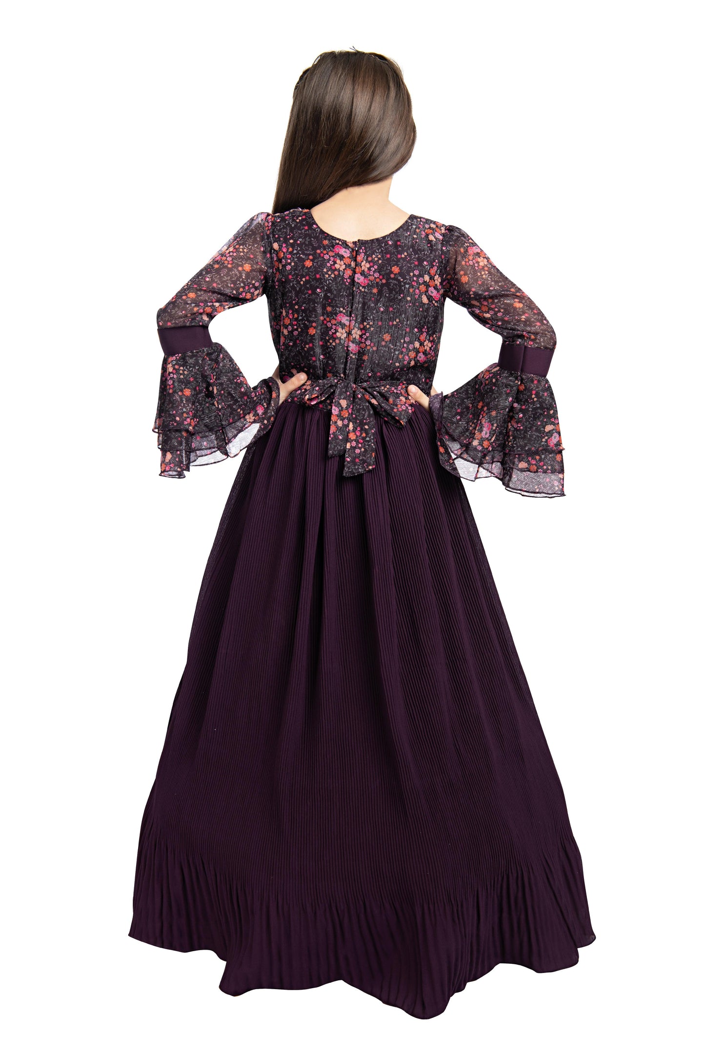 Wine Coloured Full Sleeves Gown For Girls - Betty Ethnic India - Gown - Betty Girls Wear Online