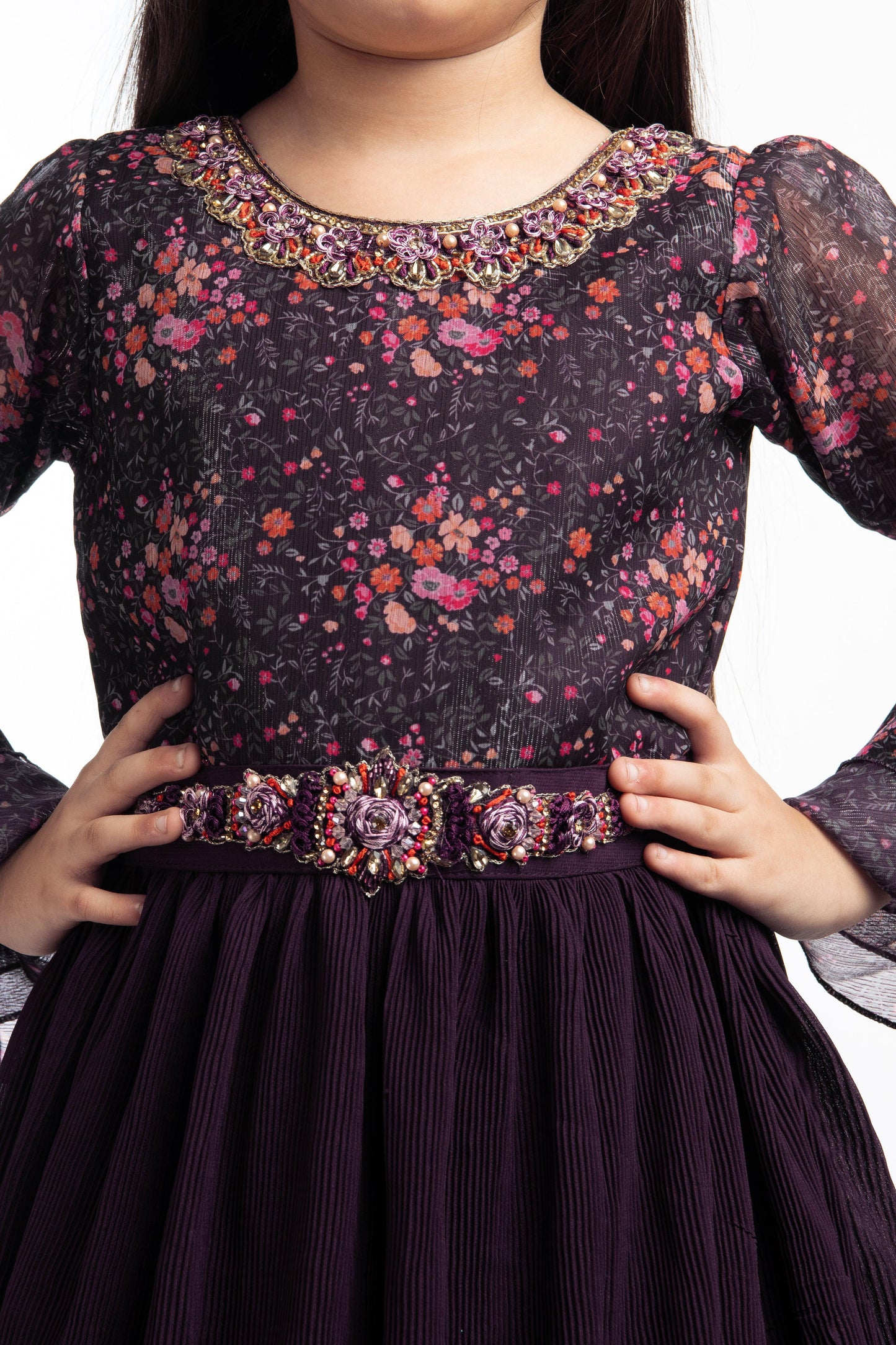 Wine Coloured Full Sleeves Gown For Girls - Betty Ethnic India - Gown - Betty Girls Wear Online