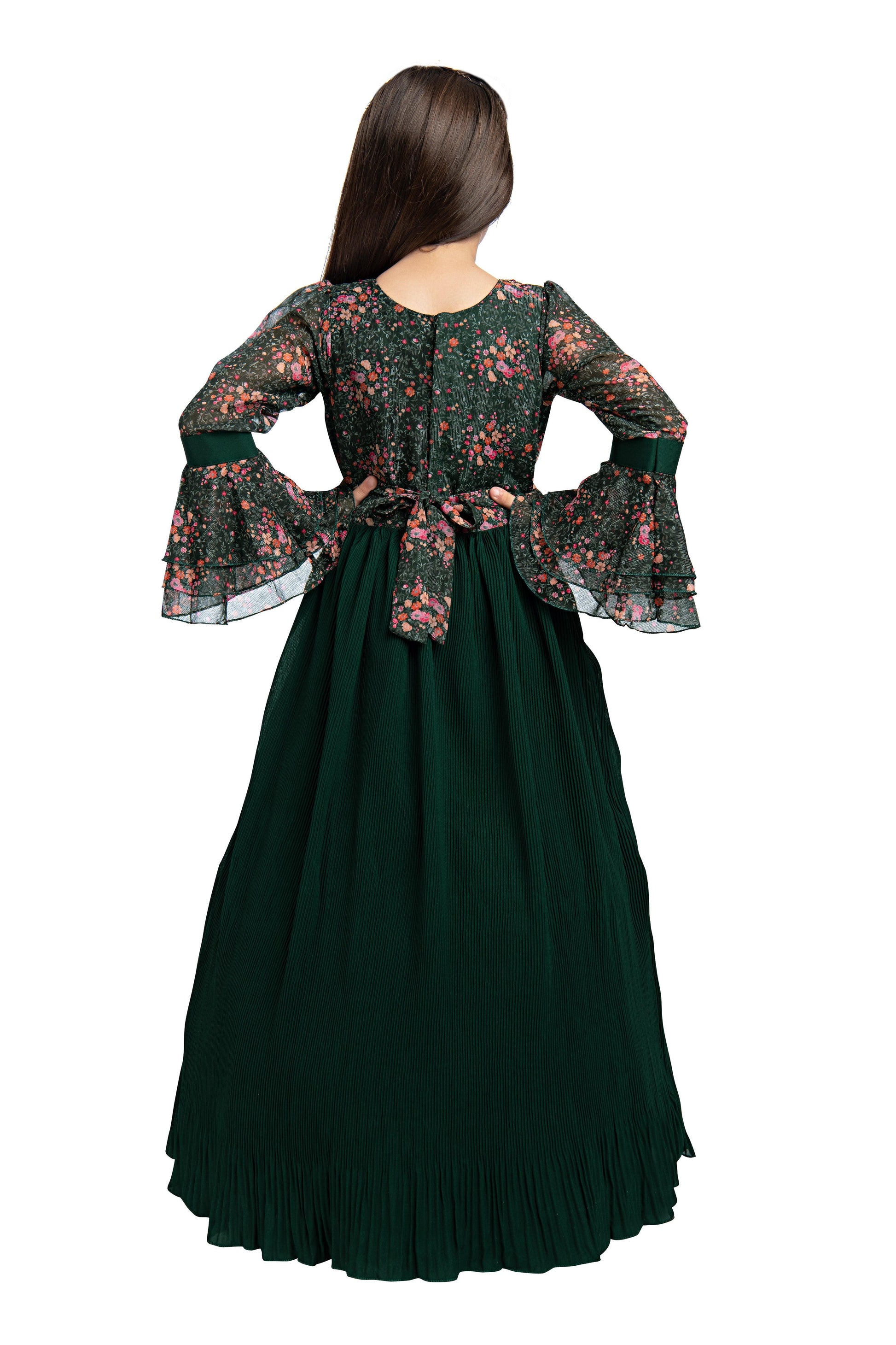 Green Coloured Full Sleeves Gown For Girls - Betty Ethnic India - Gown - Betty Girls Wear Online