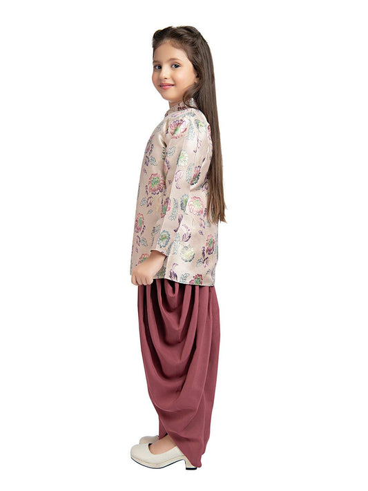 Mauve Embroidered Beads and Stones Top with Dhoti Pants For Girls - Betty Ethnic India - Dhoti Sets - Betty Girls Wear Online
