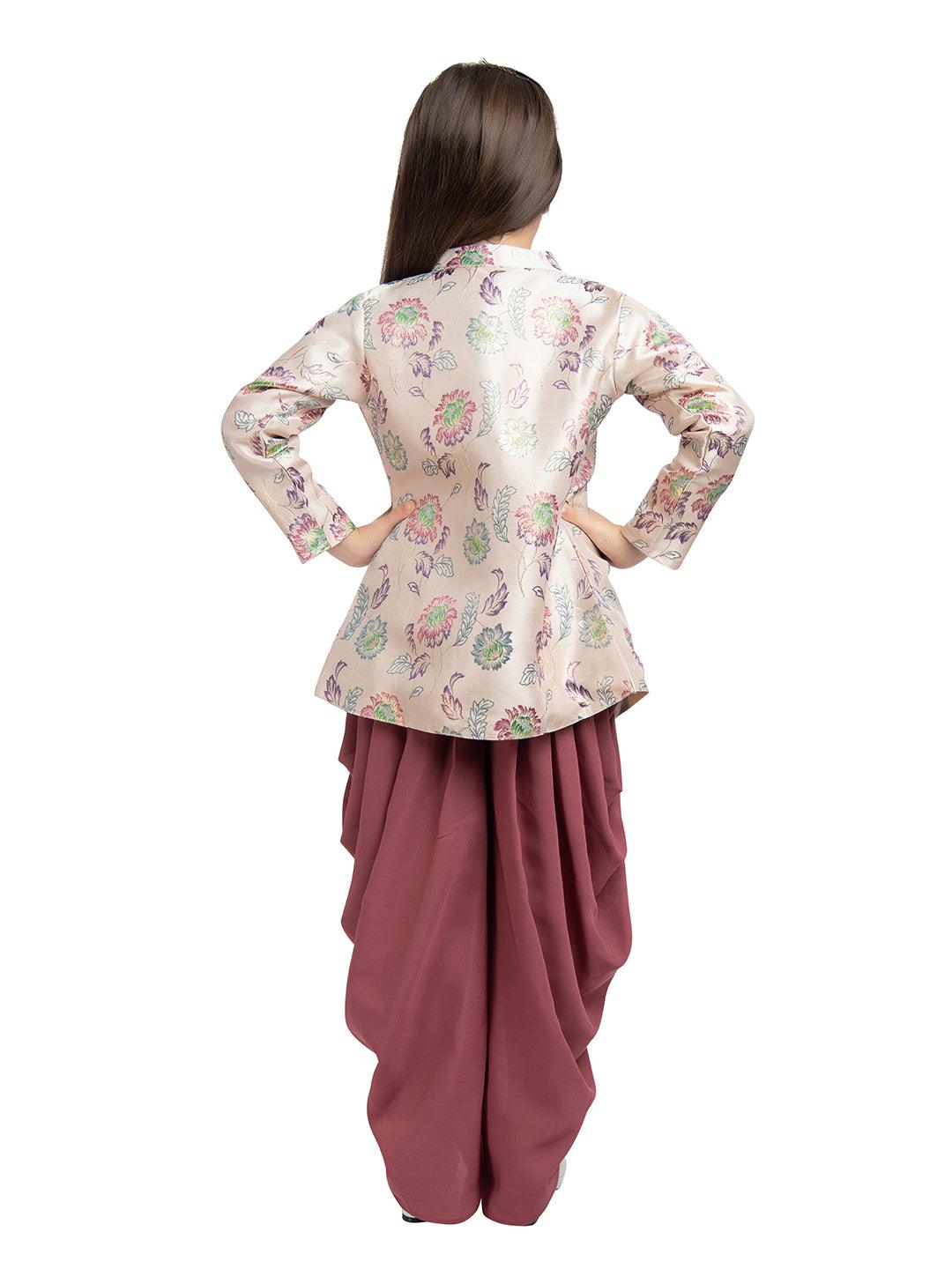 Mauve Embroidered Beads and Stones Top with Dhoti Pants For Girls - Betty Ethnic India - Dhoti Sets - Betty Girls Wear Online