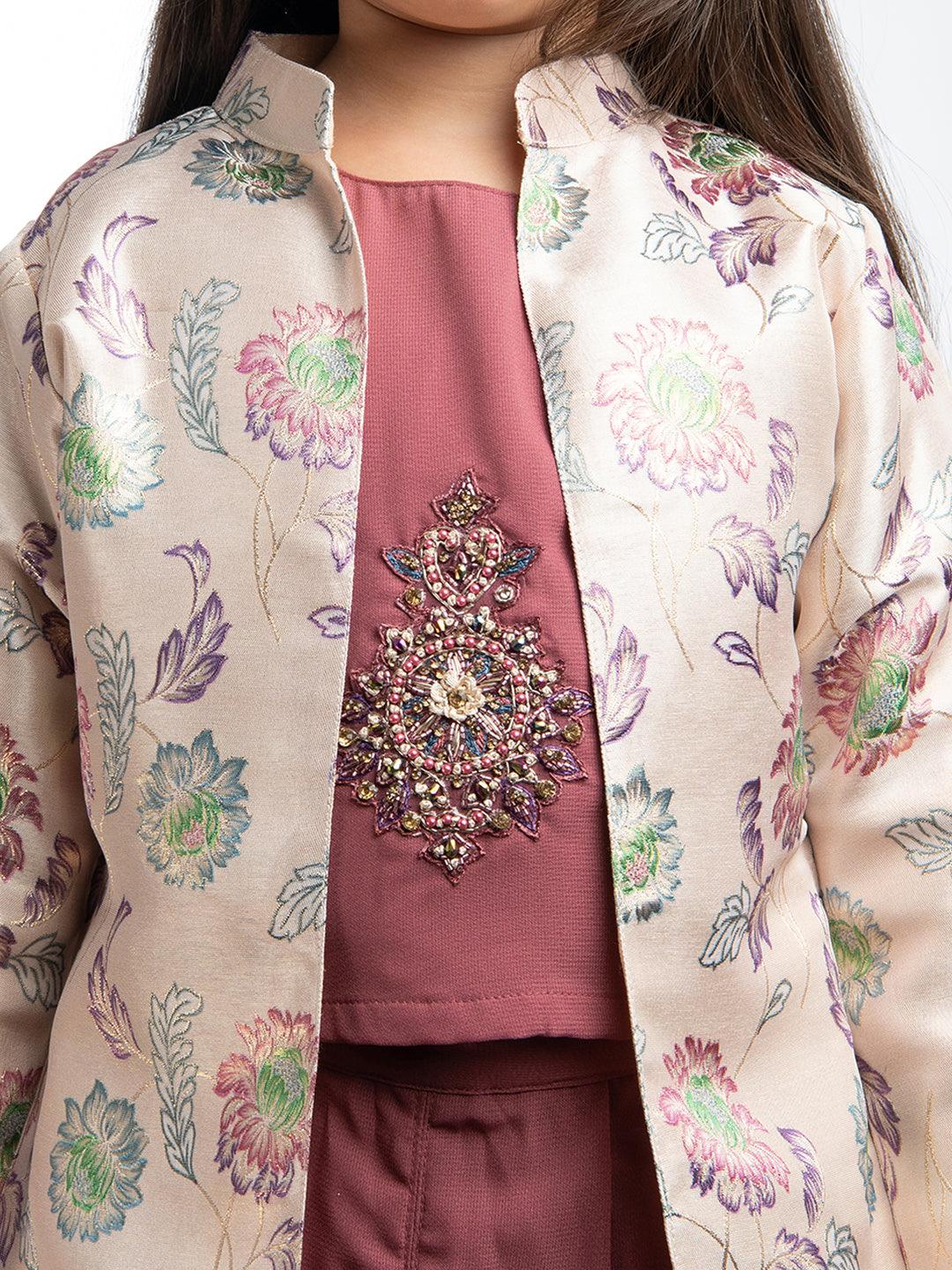 Mauve Embroidered Beads and Stones Top with Dhoti Pants For Girls - Betty Ethnic India - Dhoti Sets - Betty Girls Wear Online