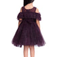 Wine Coloured Imported Net Simple Off Shoulder Design Party Wear Frock For Girls - Betty Ethnic India - Frock - Betty Girls Wear Online