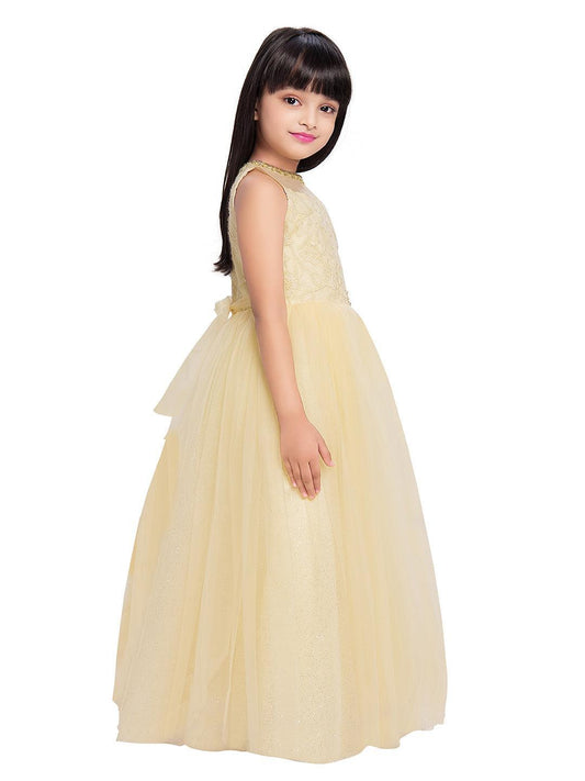 Yellow Coloured Floral Embroidered Simple Design Net Gown For Girls - Betty Ethnic India - Gown - Betty Girls Wear Online